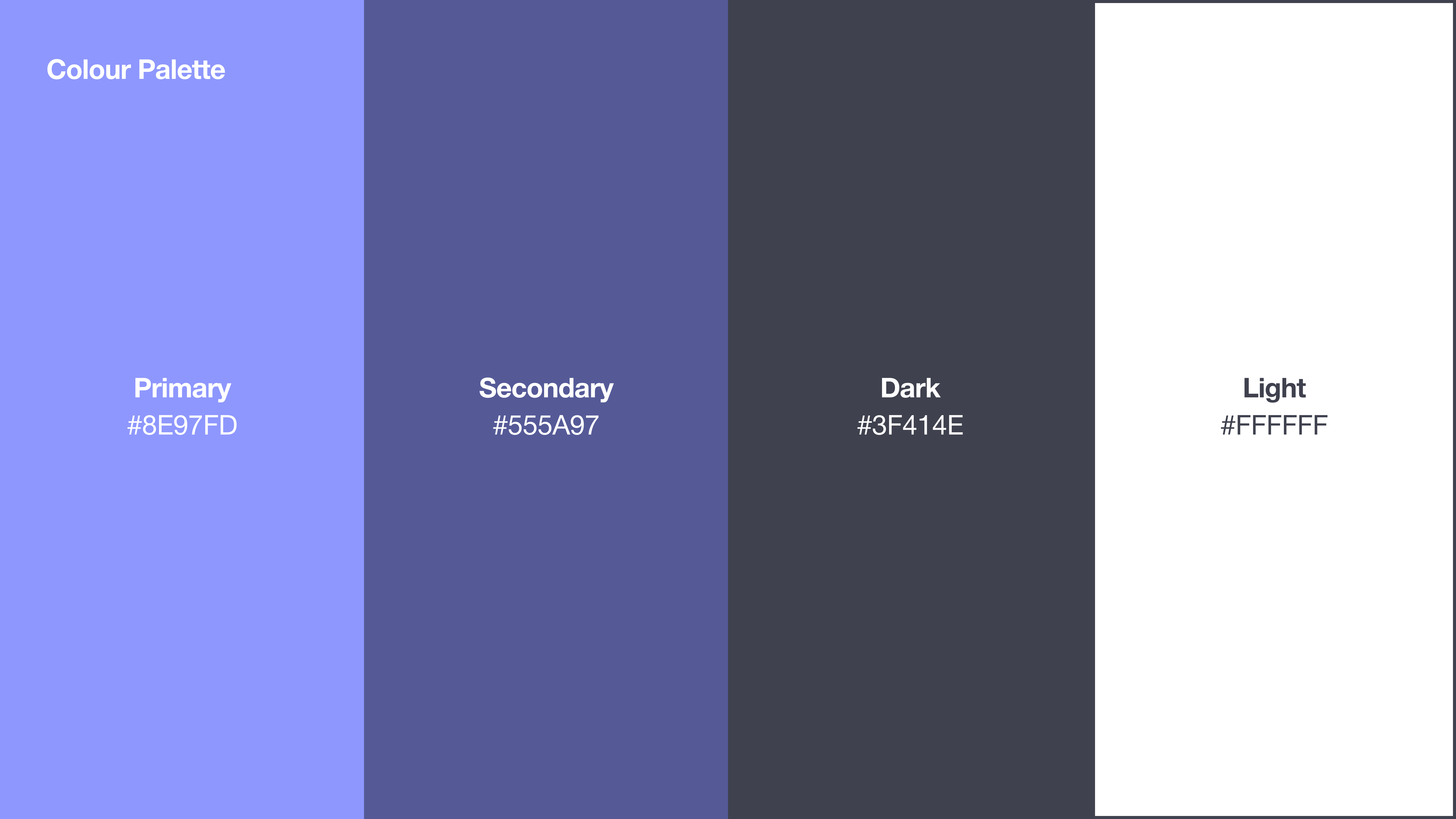 Colour palette: primary, secondary, dark and light