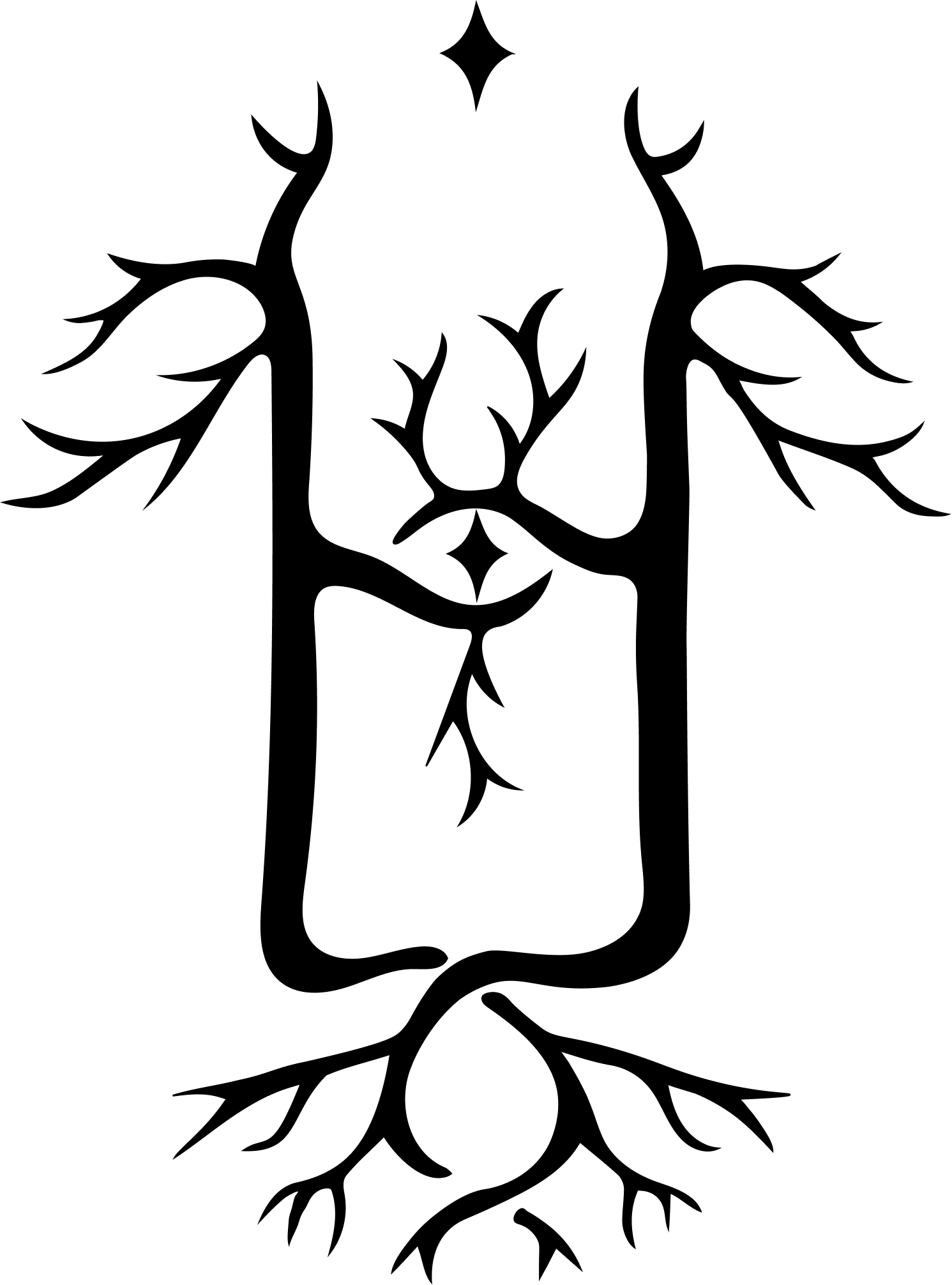 Hütte emblem: a rooted H with branching canopy and stars