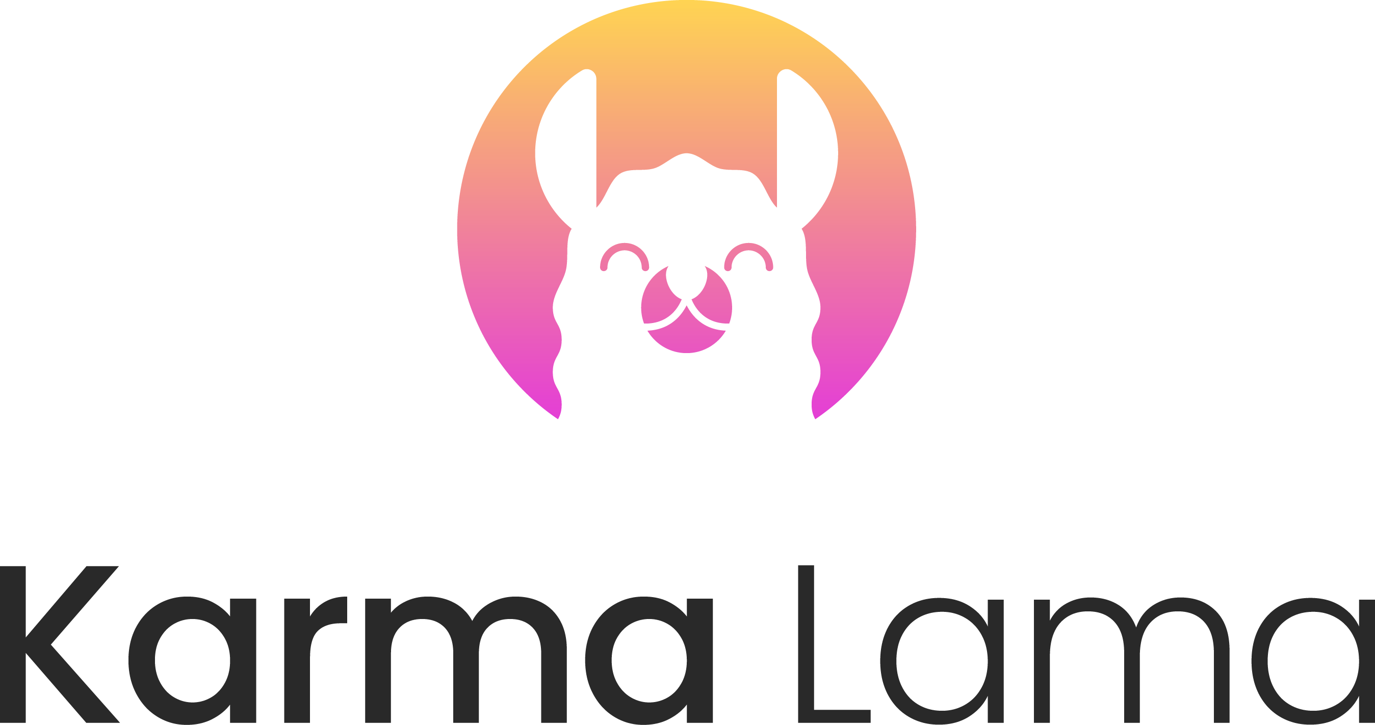 Karma Lama logo: llama icon on an orange-to-pink gradient with wordmark