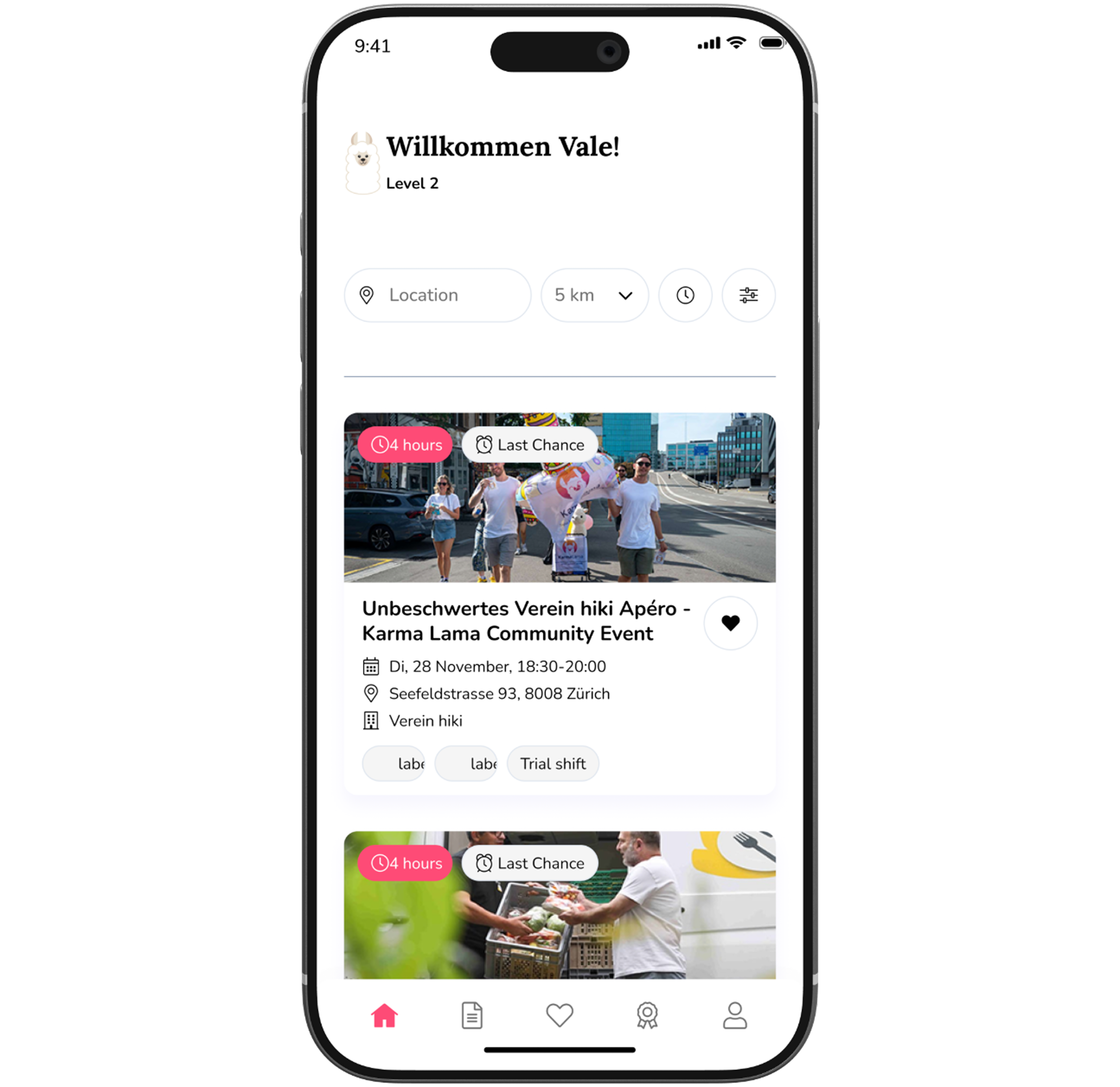 Volunteer home feed with opportunity cards