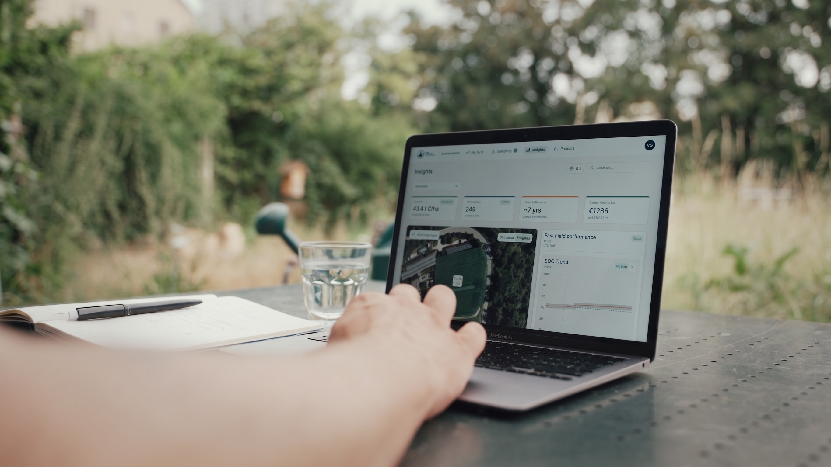 Using the Insights dashboard on a laptop outdoors