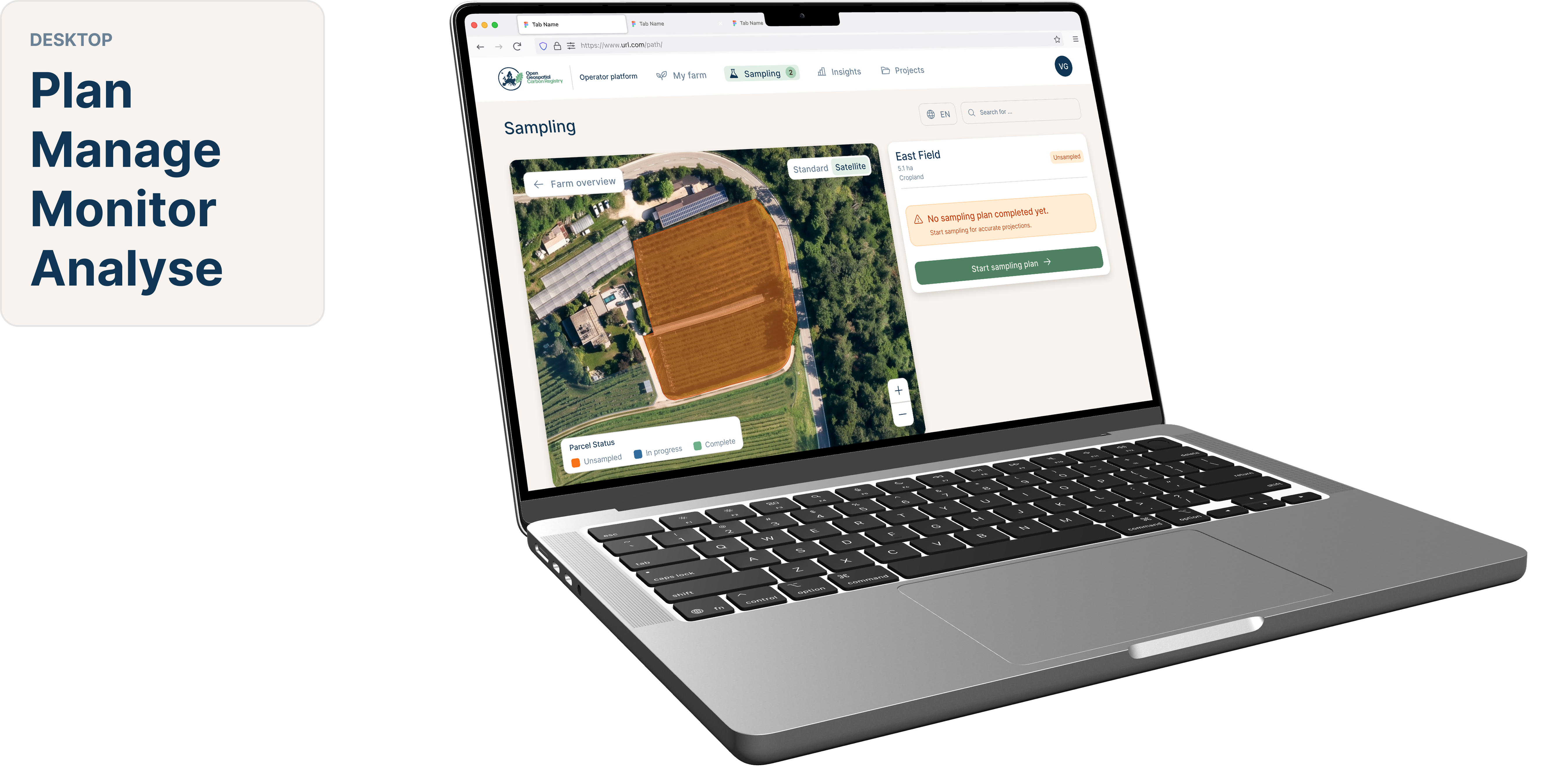 Desktop: Plan, Manage, Monitor, Analyse — Sampling map of East Field