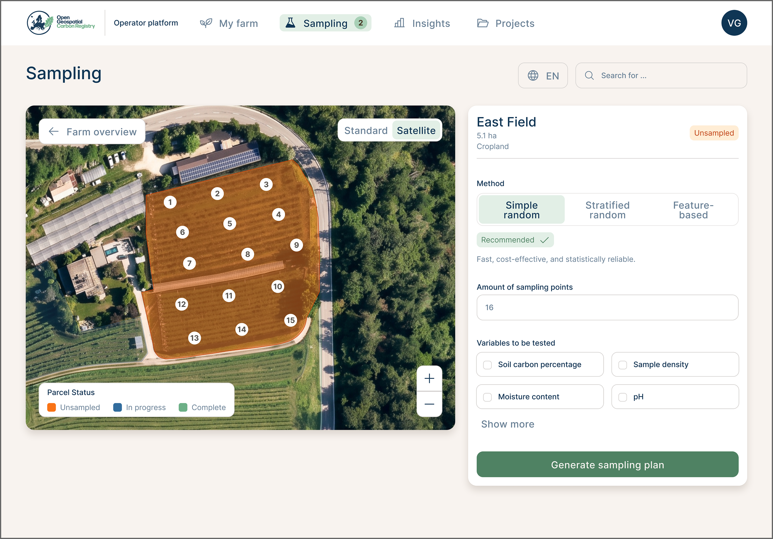 East Field sampling-plan settings